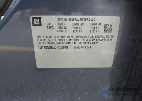 2013 Chevrolet Malibu 1Ls из США, поврежденный, VIN 1G11B5SA8DF152010